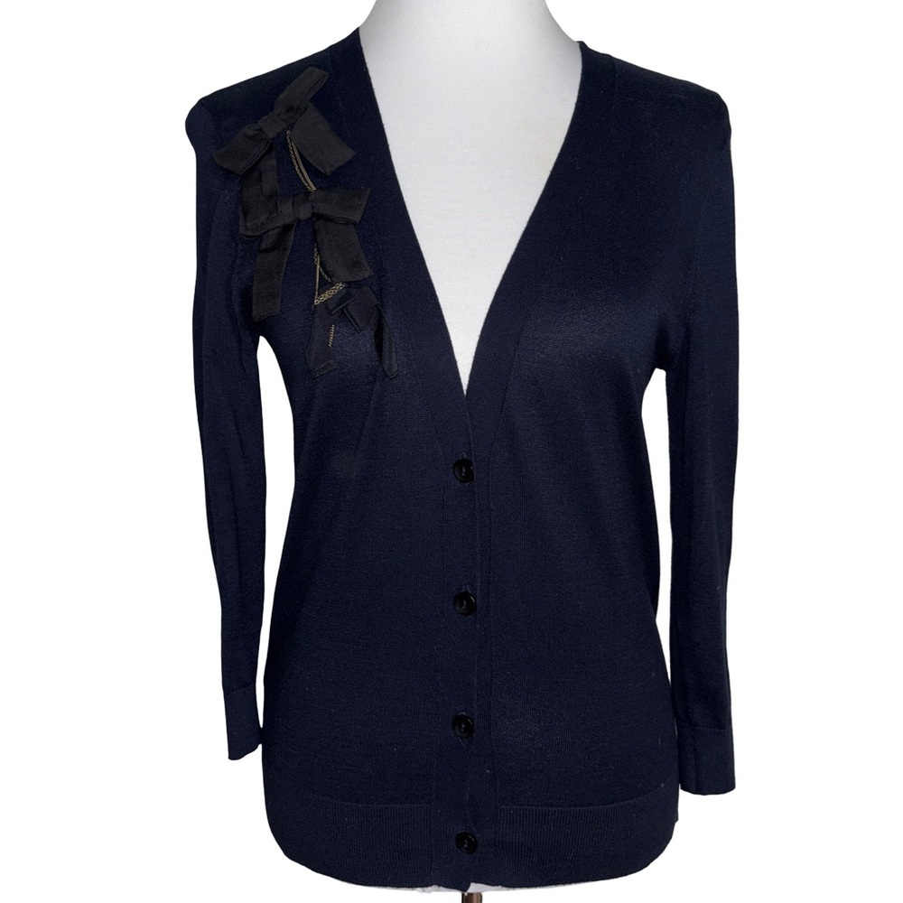 LOFT Navy Cardigan with Bow Detail